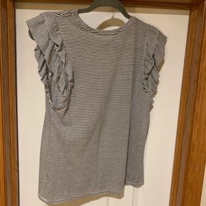 Striped, ruffle sleeve top